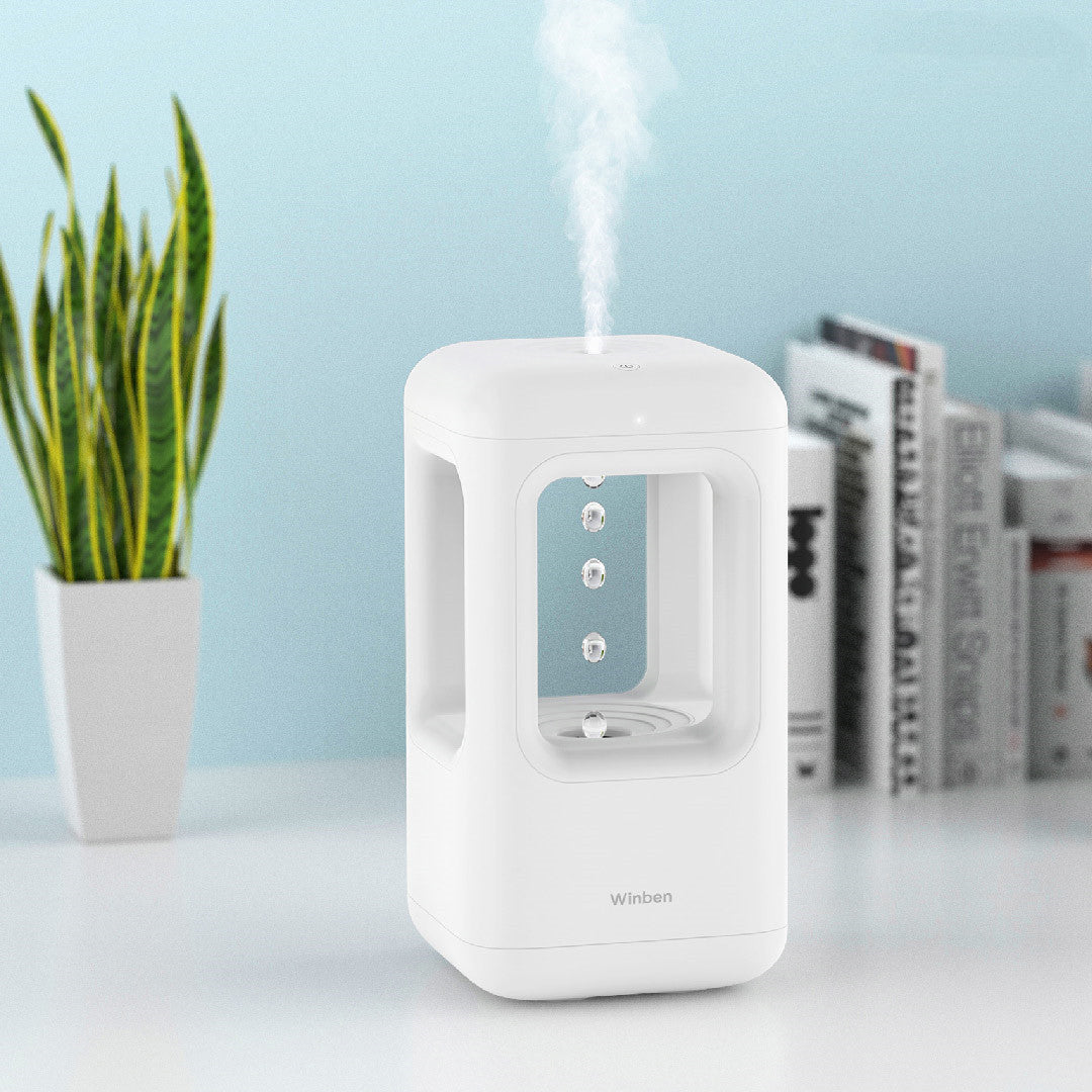 Anti-Gravity Water Drop Humidifier | 500ml | Type-C | Optical Backflow Effect | Ambient Light | Sleep Mode | White Noise <40dB | Bedroom & Desktop