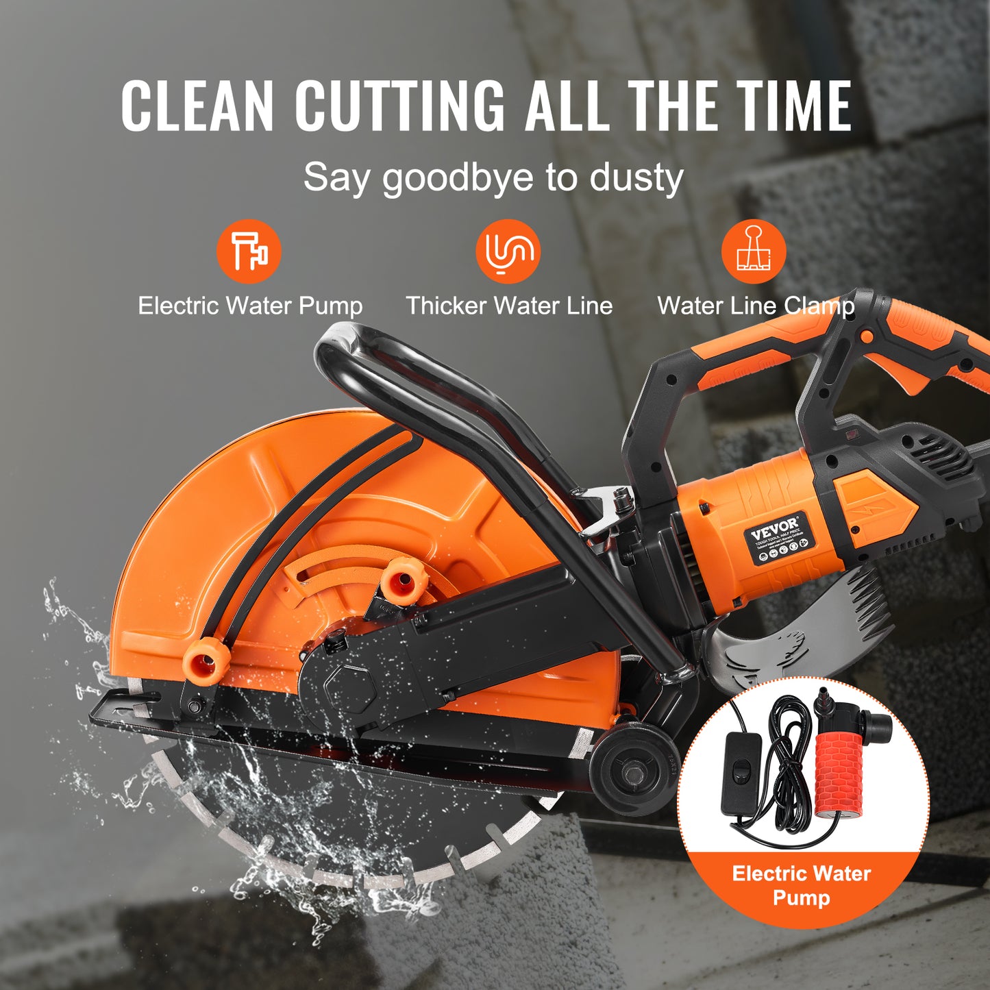 VEVOR 16" Electric Concrete Circular Saw | 3200W, 15A, 6" Cutting Depth, Wet Saw, Water Pump & Blade Included