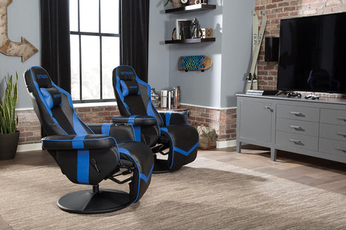 Gaming Recliner Chair with Cupholder, Footrest & Swivel Base – Blue
