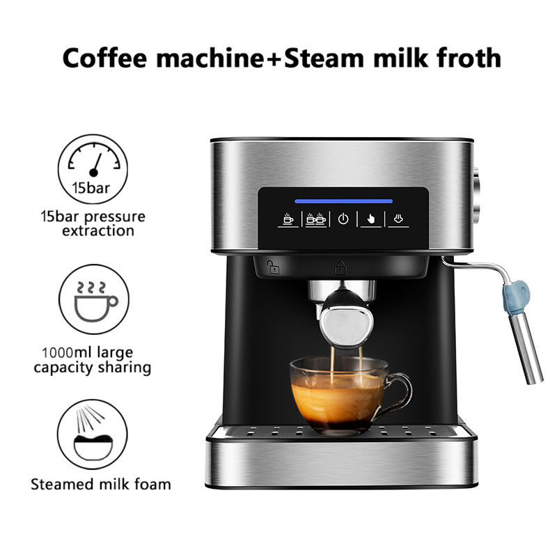 Home Espresso Machine with Steam Milk Frother | 850W, 20 BAR, 1.6L Tank, Touch Control, EU Plug, Black