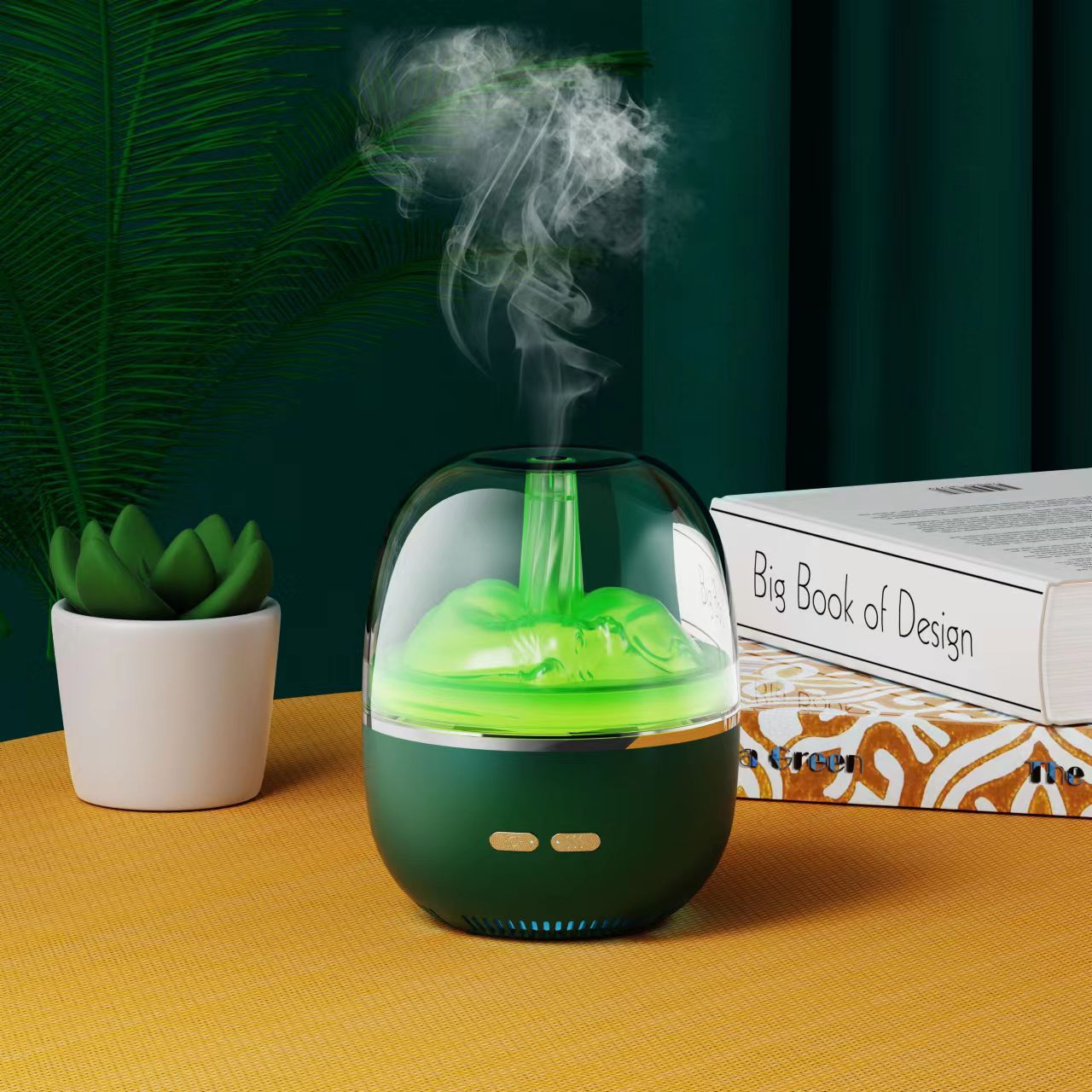 Creative Ultrasonic Aromatherapy Humidifier | Colourful Gradient Light | Nanometre Fog | 8hr Timer | USB | 120×120×151mm | Green & White
