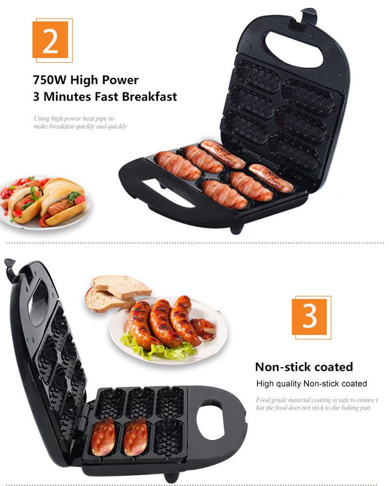 Electric Hot Dog & Sausage Roller Grill | 750W | Non-Stick | 220V | AU, EU & UK Plug | Black