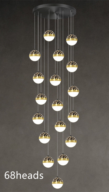 D6468 Nordic Minimalist LED Staircase Chandelier | Iron & PMMA, 5000K, Tricolor Dimming, 6-68 Heads, 111-240V