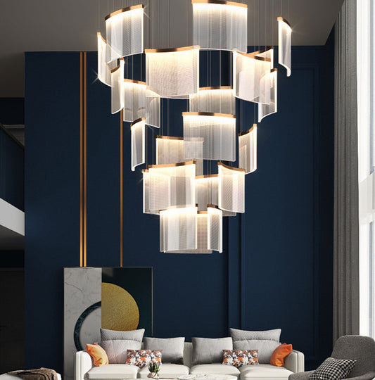 Modern Stainless Steel Grid Mesh LED Chandelier | 7-23 Heads, Black & Gold, Stepless Dimming, 111-240V, Villa & Duplex