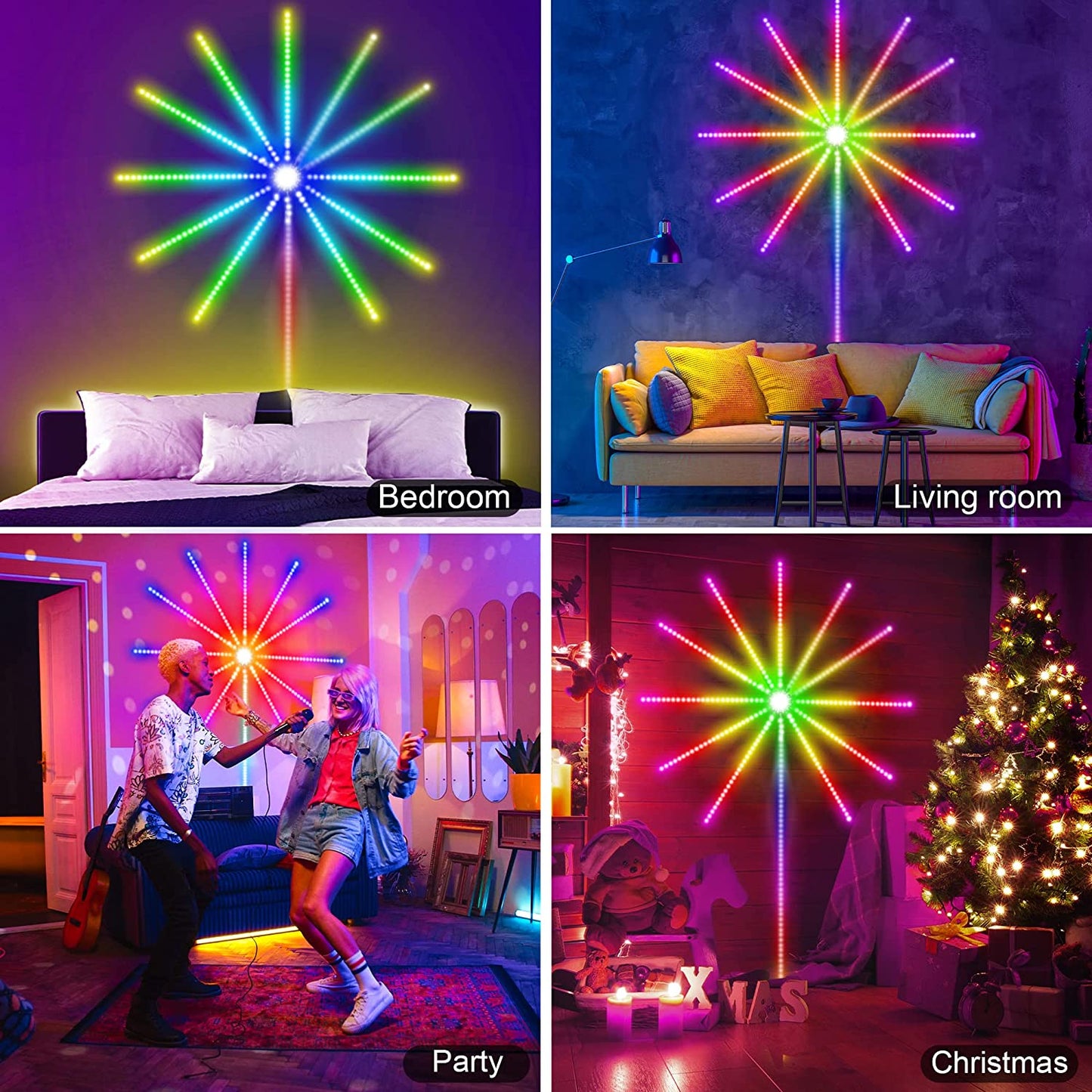 Firework LED Strip Light | Music & Mic Sync | Bluetooth App & Remote | SMD5050 RGB | USB | Small & Big | Room, Party & Gaming