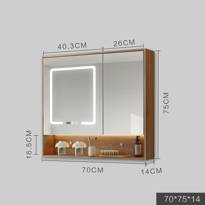 Solid Wood Wall-Hung Bathroom Mirror Cabinet | LED Light, Anti-Fog, Built-in Storage, 9 Sizes, Grey & Wood