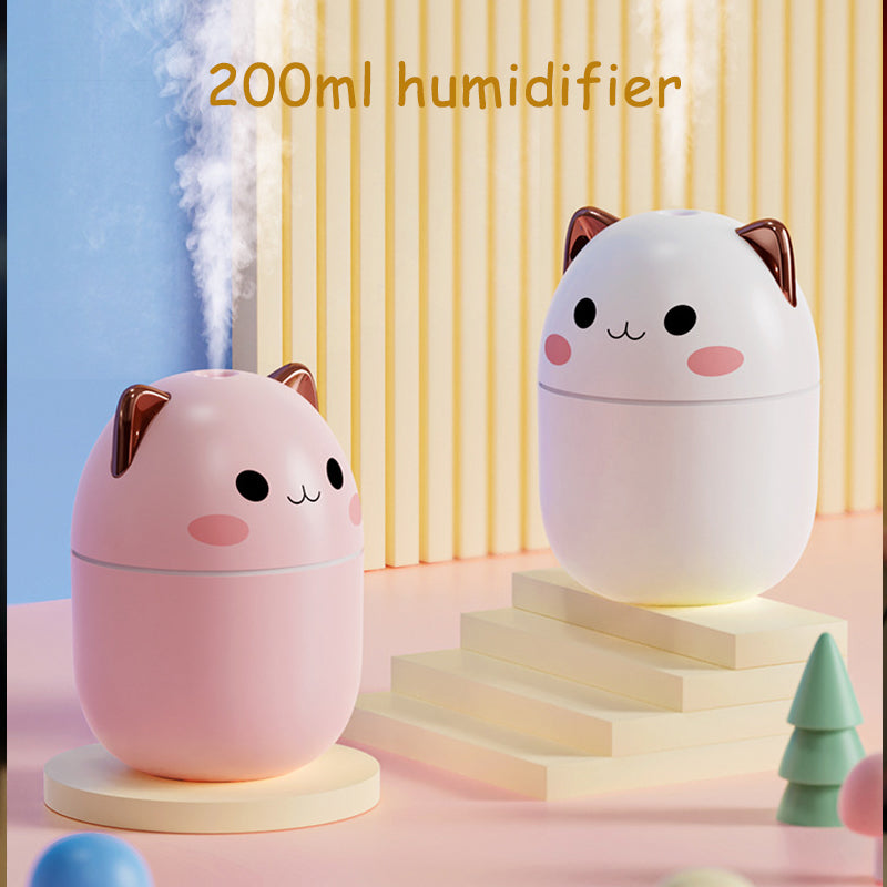 Cute Cat Mini USB Humidifier & Aroma Diffuser | Ultra-Silent | Cool Mist | LED | Electroplated ABS | Green, Pink & White