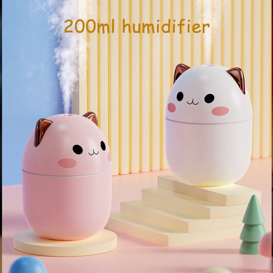 Cute Cat Mini USB Humidifier & Aroma Diffuser | Ultra-Silent | Cool Mist | LED | Electroplated ABS | Green, Pink & White