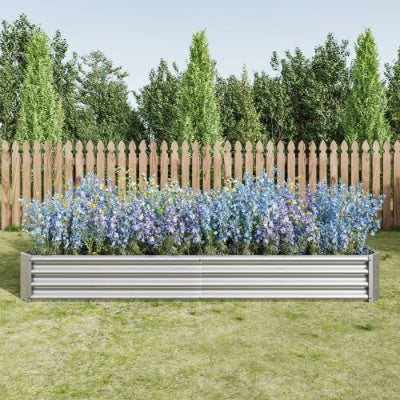 Metal Raised Garden Bed Kit | 7.6'×3.7', 27 cu.ft, Anti-Rust, Open Bottom, 10-Min Assembly, Silver