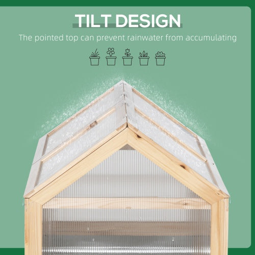 Outsunny 48"x24"x32" Raised Garden Bed with Cold Frame Greenhouse | Polycarbonate, Solid Fir Wood, Natural