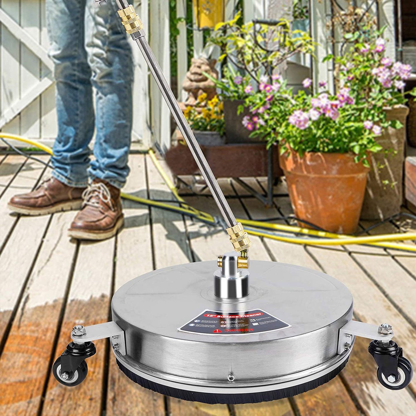 18-Inch 4000PSI High-Pressure Surface Cleaner | 3-Wheel, Brass Nozzle, Stainless Steel, 10m Spray, Floor Washing