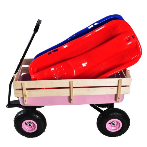 All-Terrain Garden Wagon Cart | 176 lbs, Wood Railing, 10" Air Tires, Foldable Handle, Blue/Pink/Red