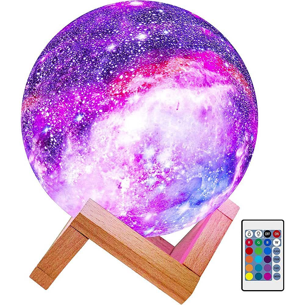 3D Printed Moon Lamp | 16 Colours | Touch & Remote Control | USB Rechargeable | Wood Bracket | 8–20cm | Bedroom, Home & Gift