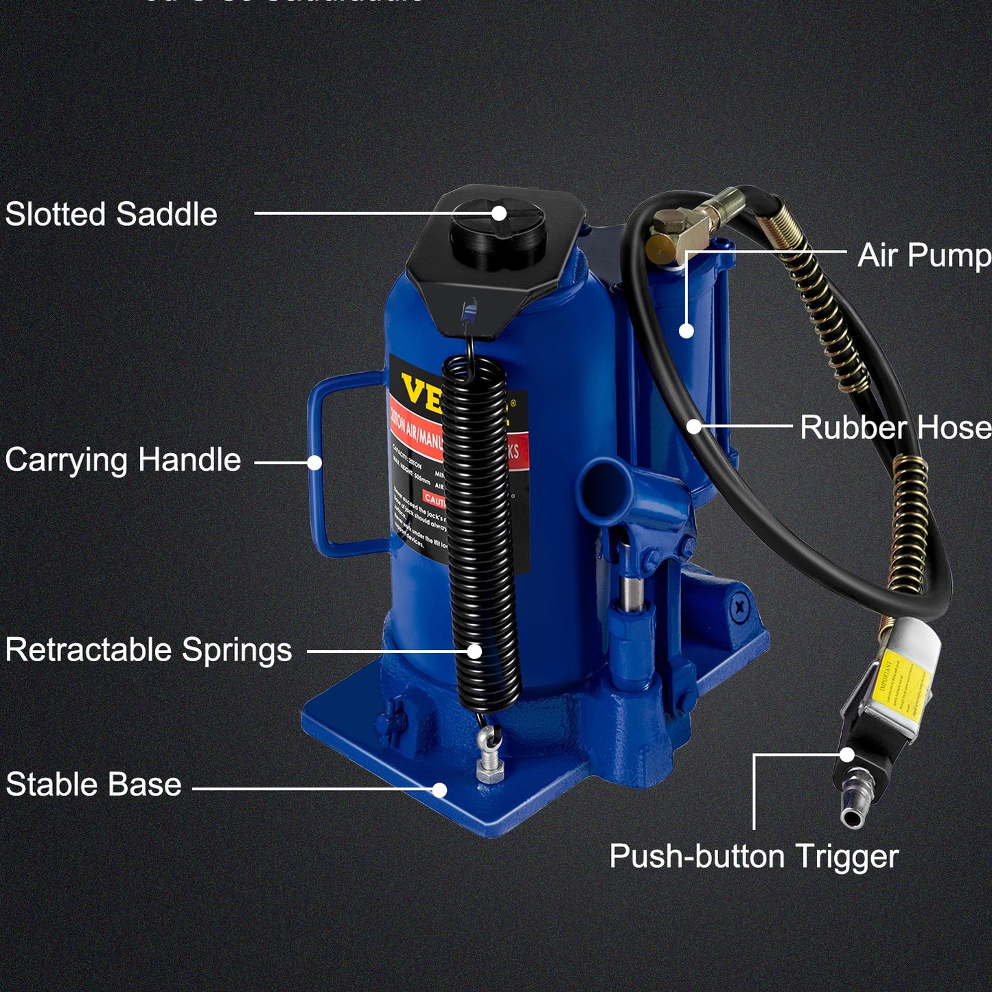 20-Ton Vertical Hydraulic Pneumatic Jack | Dual Operation, Heavy-Duty Steel, Workshop & Industrial Use