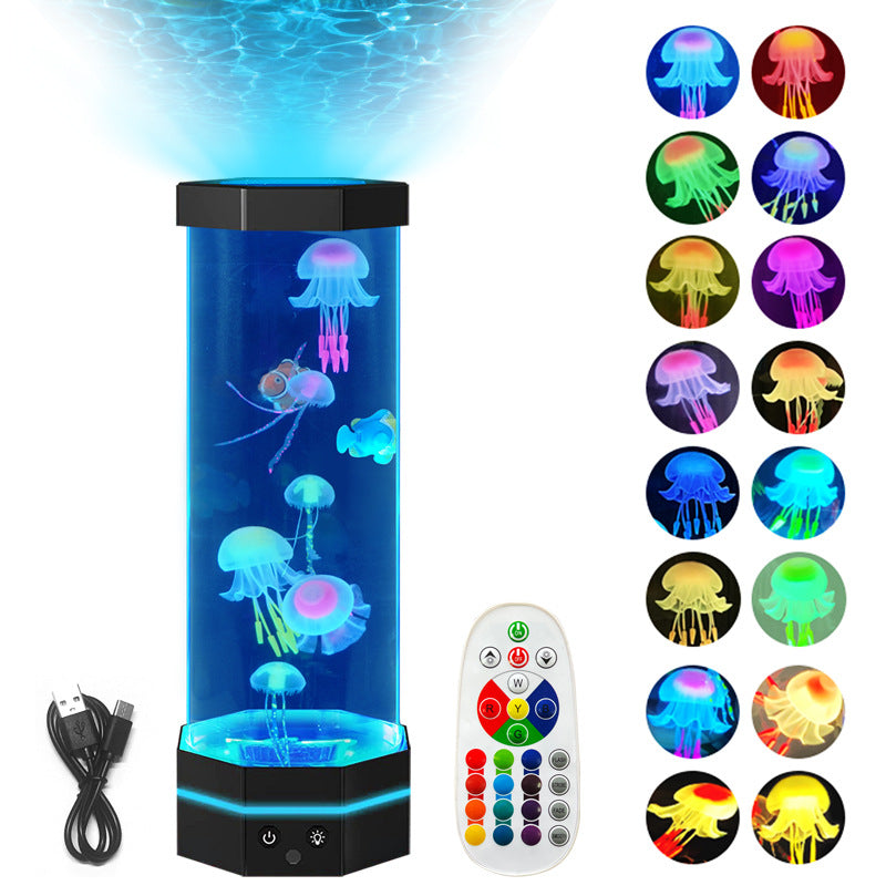 15-Inch Jellyfish Lava Lamp | 36 RGB | 17 Colours | Remote Control | Water Ripple Projector | USB Plug-In | Kids Night Light & Home Decor | Classic Black & Metallic Silver