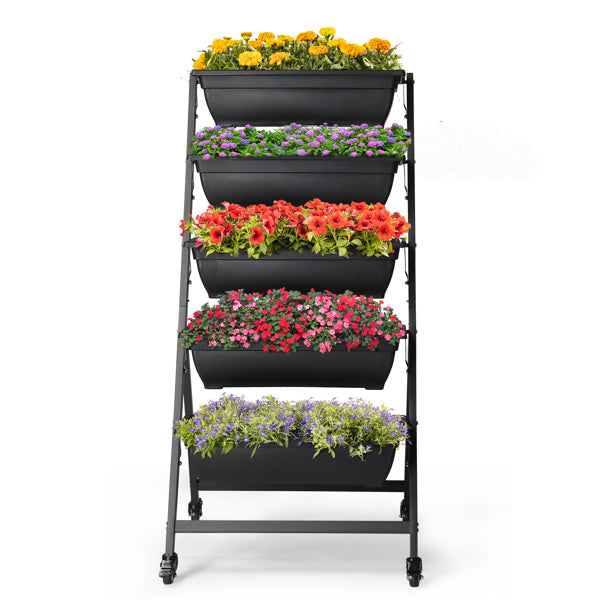 5-Tier Vertical Garden Bed with Wheels | UV-Protected PE, 4 Lockable Wheels, Drainage Holes, Indoor & Outdoor