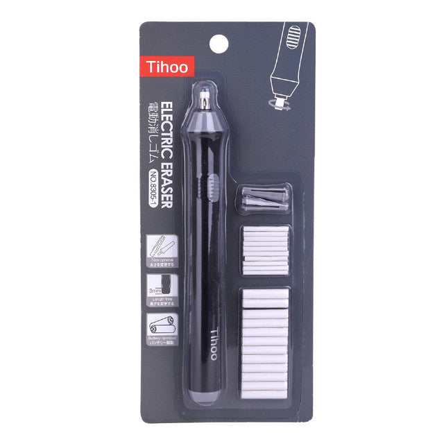 Electric Eraser Pen | Battery-Operated | Artists, Students & Office | Black & Gray | Replacement Cores Available