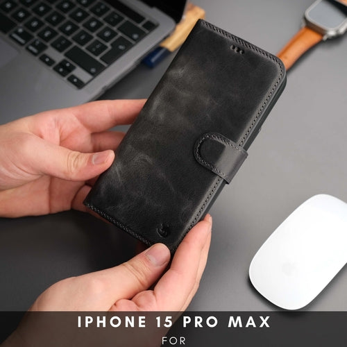 Leather MagSafe Wallet Case for iPhone 16 Pro – Full-Grain with RFID Blocking