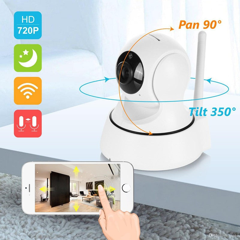 720P Pan-Tilt WiFi IP Security Camera | 355° Rotation | Night Vision | Two-Way Audio | SD Card | White