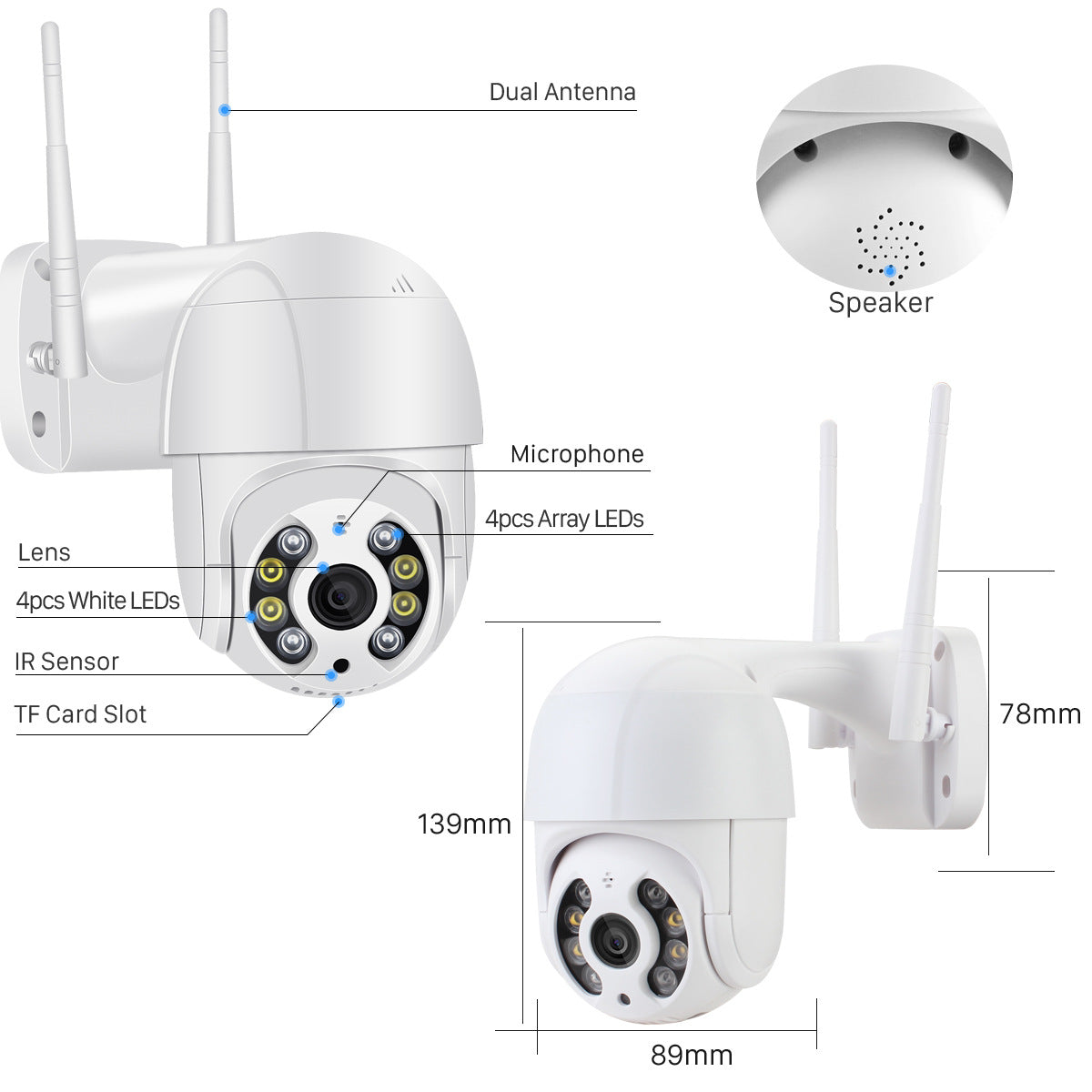 Outdoor WiFi Dome Security Camera | 1080p Full HD | IP66 Waterproof | PTZ | Night Vision | AU/EU/UK/US
