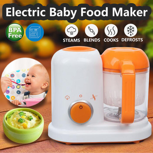 Baby Food Processor Steamer & Blender | 300W Steam | 120W Mix | 190ml | BPA-Free PP | Dishwasher Safe | 23×12.8×20cm | EU & US Plug | Puree, Juice, Milkshake & Ice Crush | Orange