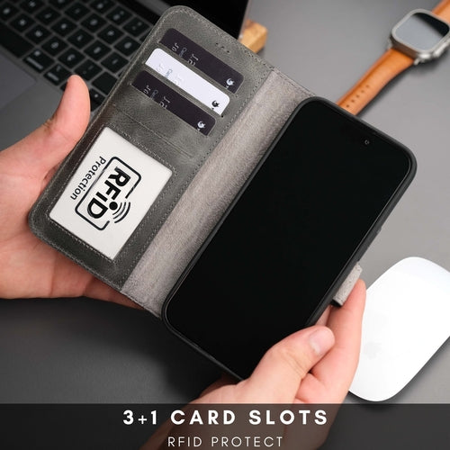 Leather MagSafe Wallet Case for iPhone 16 Pro – Full-Grain with RFID Blocking