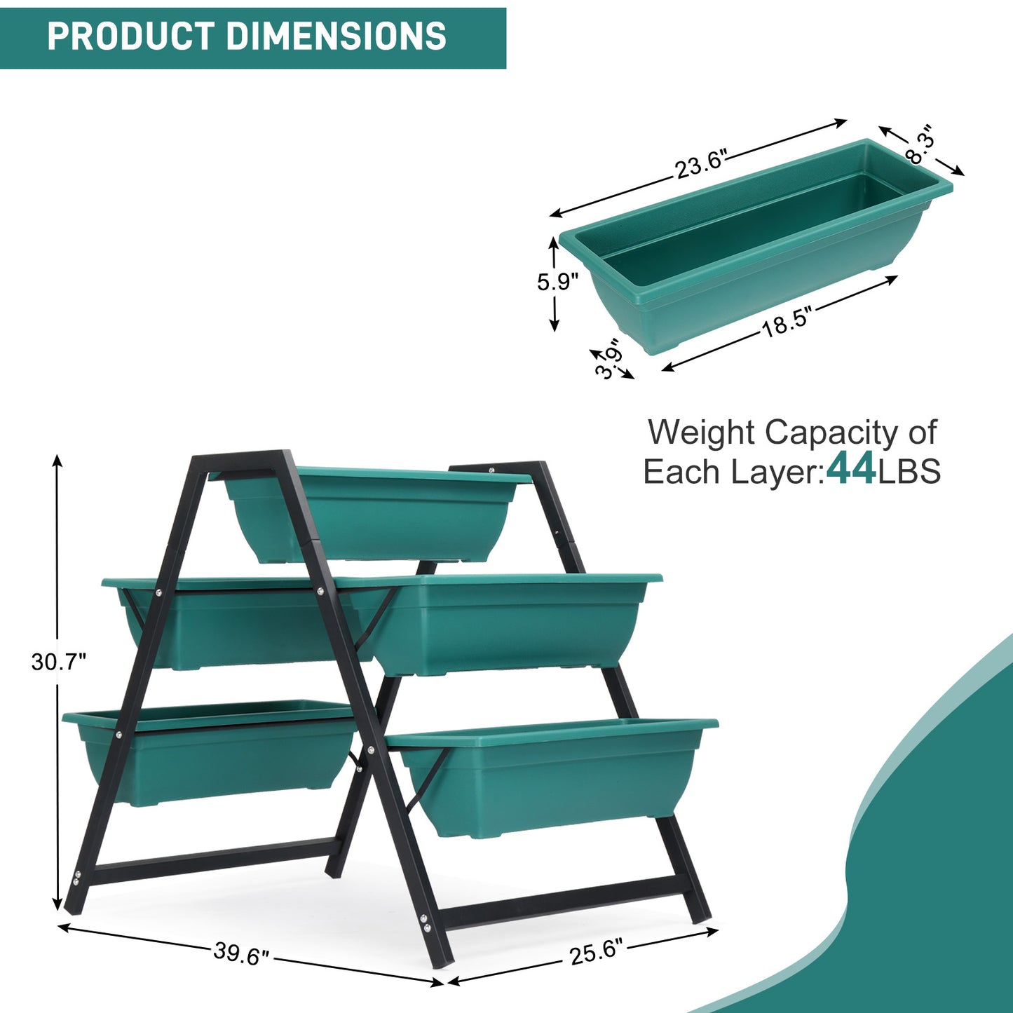 5-Tier Ladder Raised Garden Planter Bed | PE + Steel Frame, UV-Resistant, Drainage Holes, Indoor & Outdoor, Green