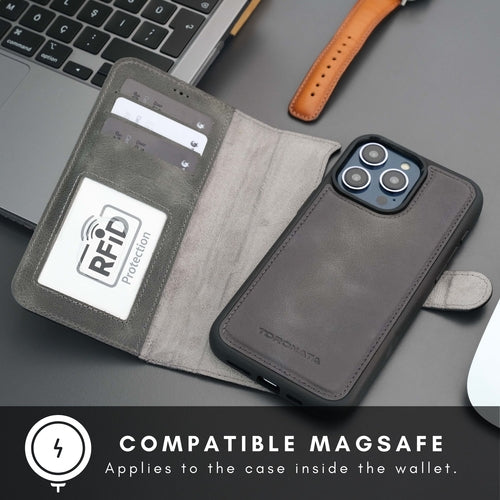 Leather MagSafe Wallet Case for iPhone 16 Pro – Full-Grain with RFID Blocking