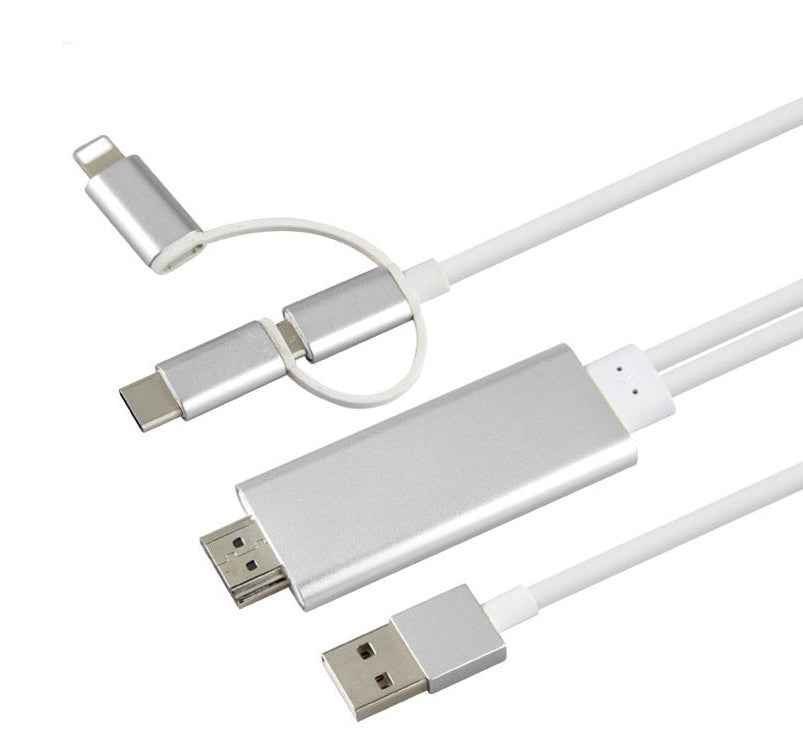 3-in-1 Phone to HDMI Screen Mirroring Cable – Type-C, Lightning & Android | 2m