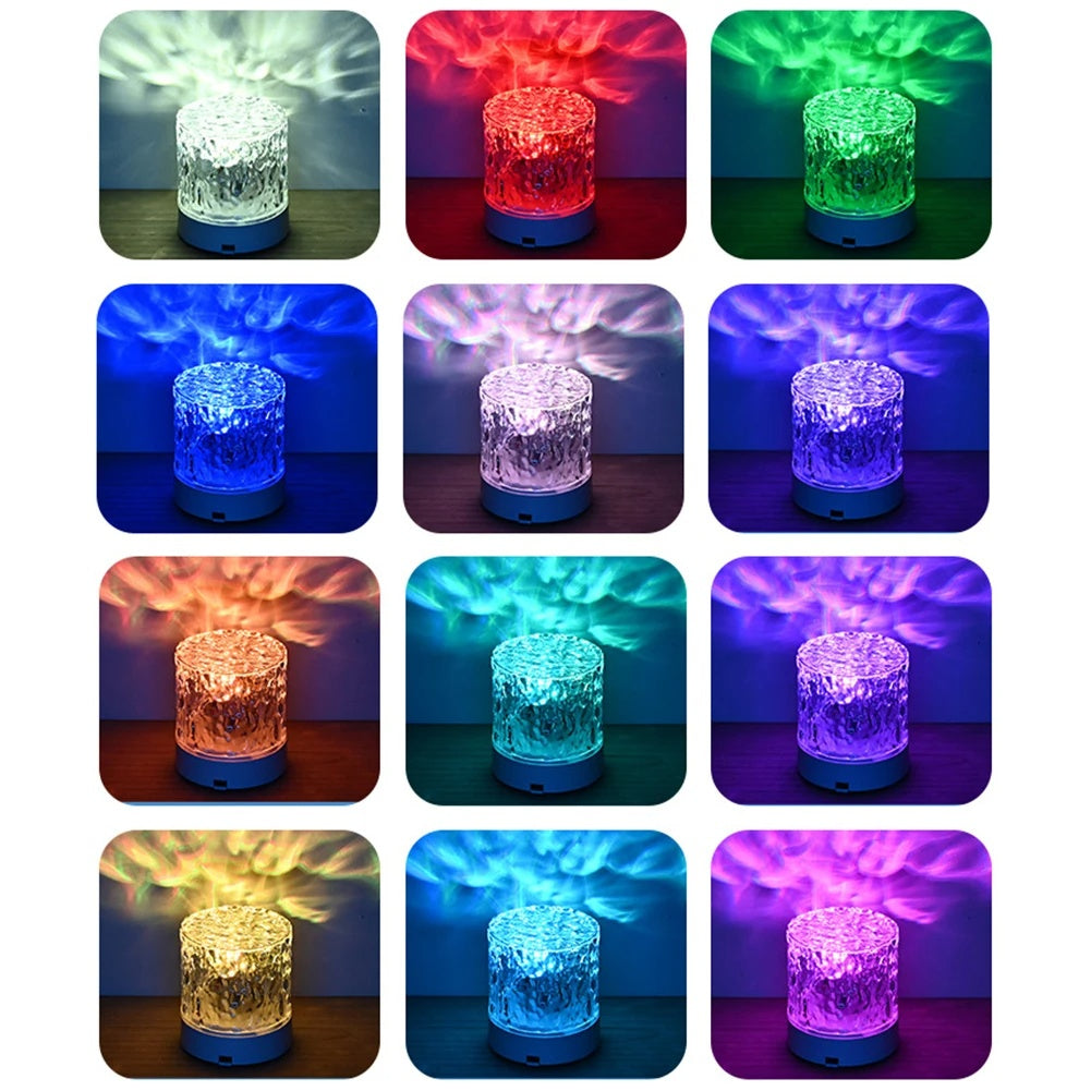 Water Ripple Crystal Atmosphere Lamp | Acrylic | USB Rechargeable | Touch & Remote Control | 40,000hr LED | Dynamic Ripple Projection | RGB 16-Colour & Tricolor | Bedroom, Dining & Outdoor