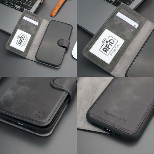 Leather MagSafe Wallet Case for iPhone 16 Pro – Full-Grain with RFID Blocking
