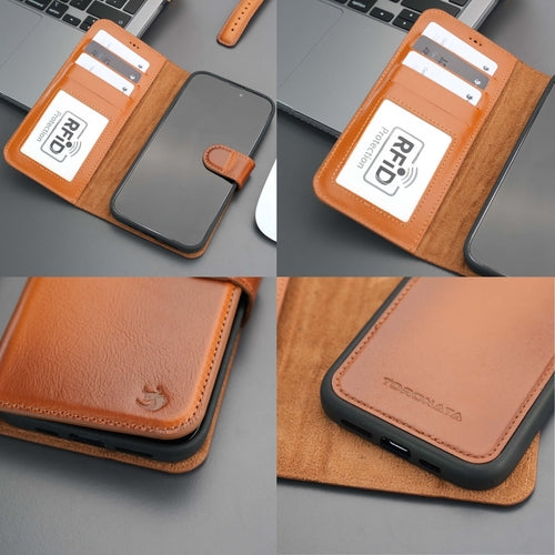 Leather MagSafe Wallet Case for iPhone 16 Pro – Full-Grain with RFID Blocking