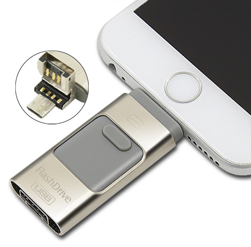 3-in-1 OTG USB Flash Drive | USB 2.0 | 8GB–256GB | Plug & Play | Write Protection | PC, Mac & Mobile | 4 Colours