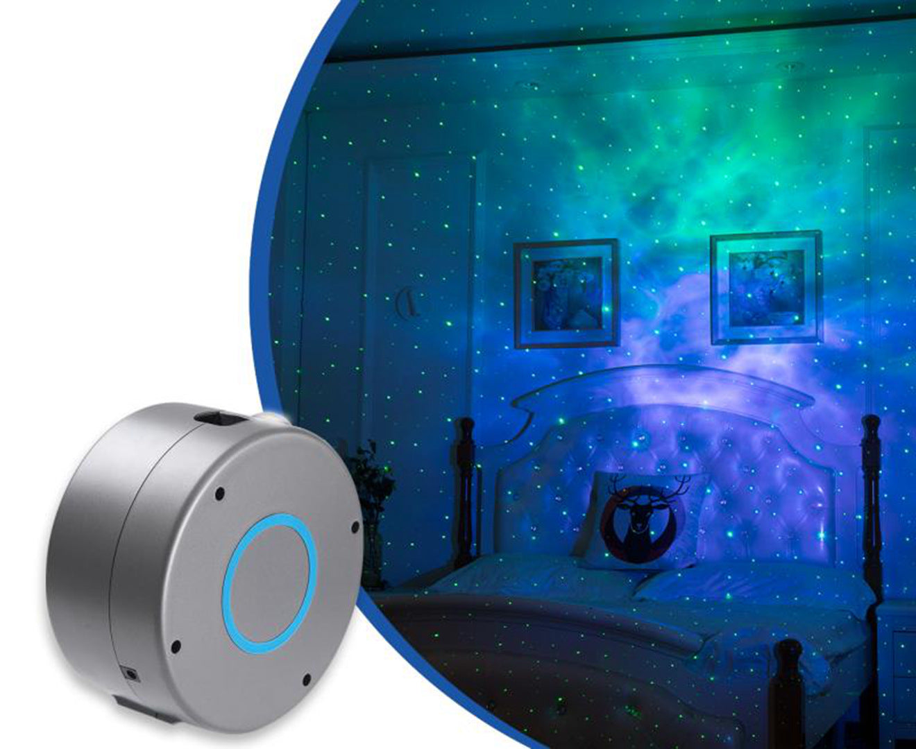 Galaxy Star Projector with Remote Control | 7-Colour | 5W LED | Laser | 20–30m Remote | AU, EU, UK, US & USB | Grey & White | Bedroom & Party Decor