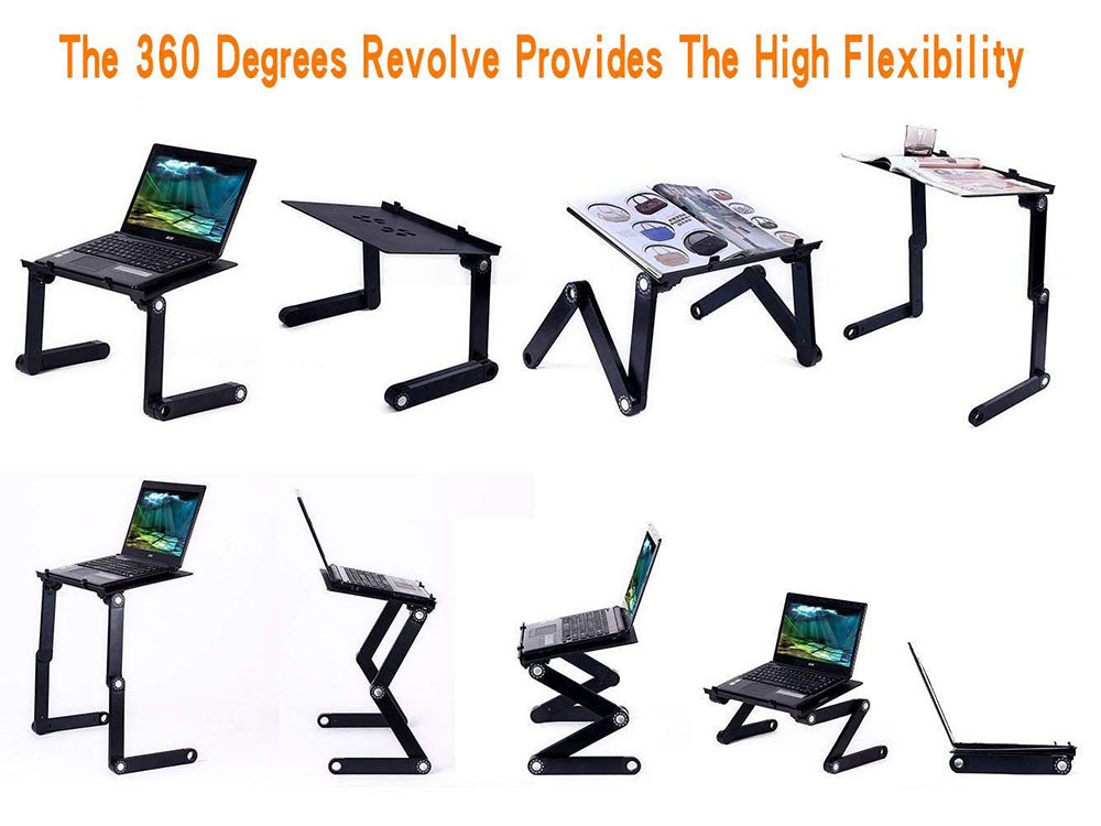 Adjustable Laptop Stand Desk with Cooling Fan & Mouse Pad | Aluminum-Magnesium, 360° Foldable | Ergonomic | Black & Red
