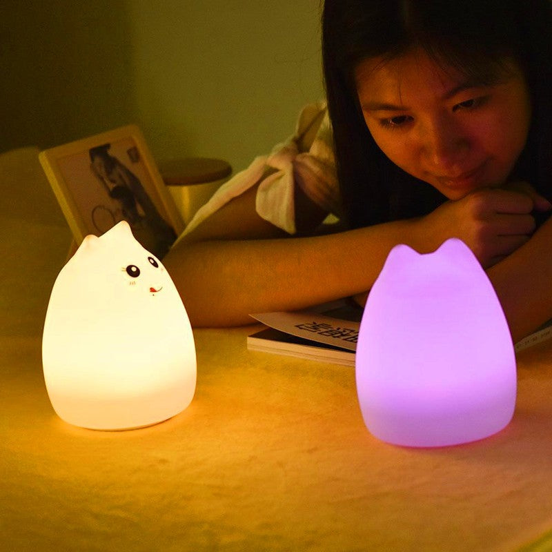 Cat-Shaped Silicone LED Night Light | Touch Sensor | 7-Colour Changing | 15hr Battery | USB & Battery | Kids, Bedroom & Gifting