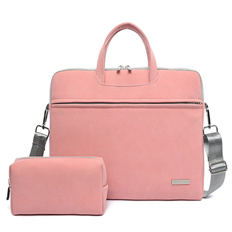 PU Leather Laptop Bag & Shoulder Briefcase | Waterproof | Removable Strap | 13.3”, 14” & 15.6” | Business & Travel | Black, Dark Grey, Grey & Pink