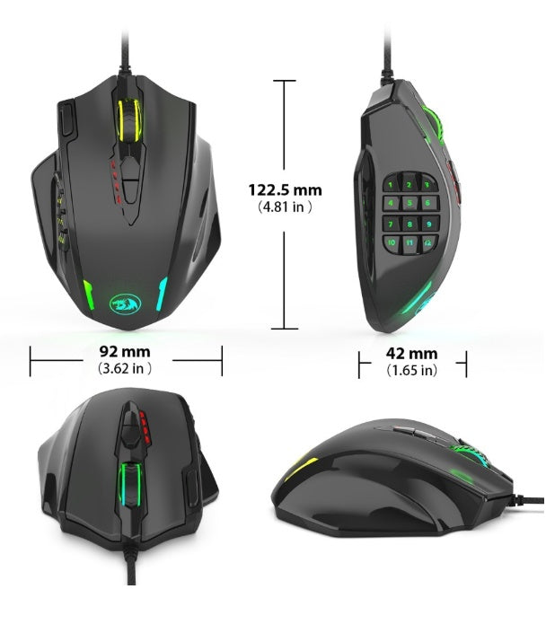Redragon M908 Impact RGB Gaming Mouse | 500–12400 DPI, Adjustable Weight, Ergonomic | Black