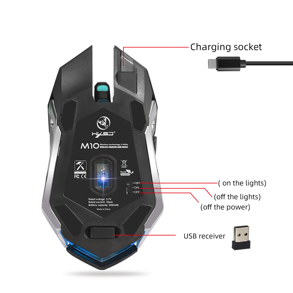 2.4GHz Wireless RGB Gaming Mouse | 2400 DPI | 4-Level Adjustable | 6 Buttons | 4-Way Scroll | Ergonomic | 10m Range | Black
