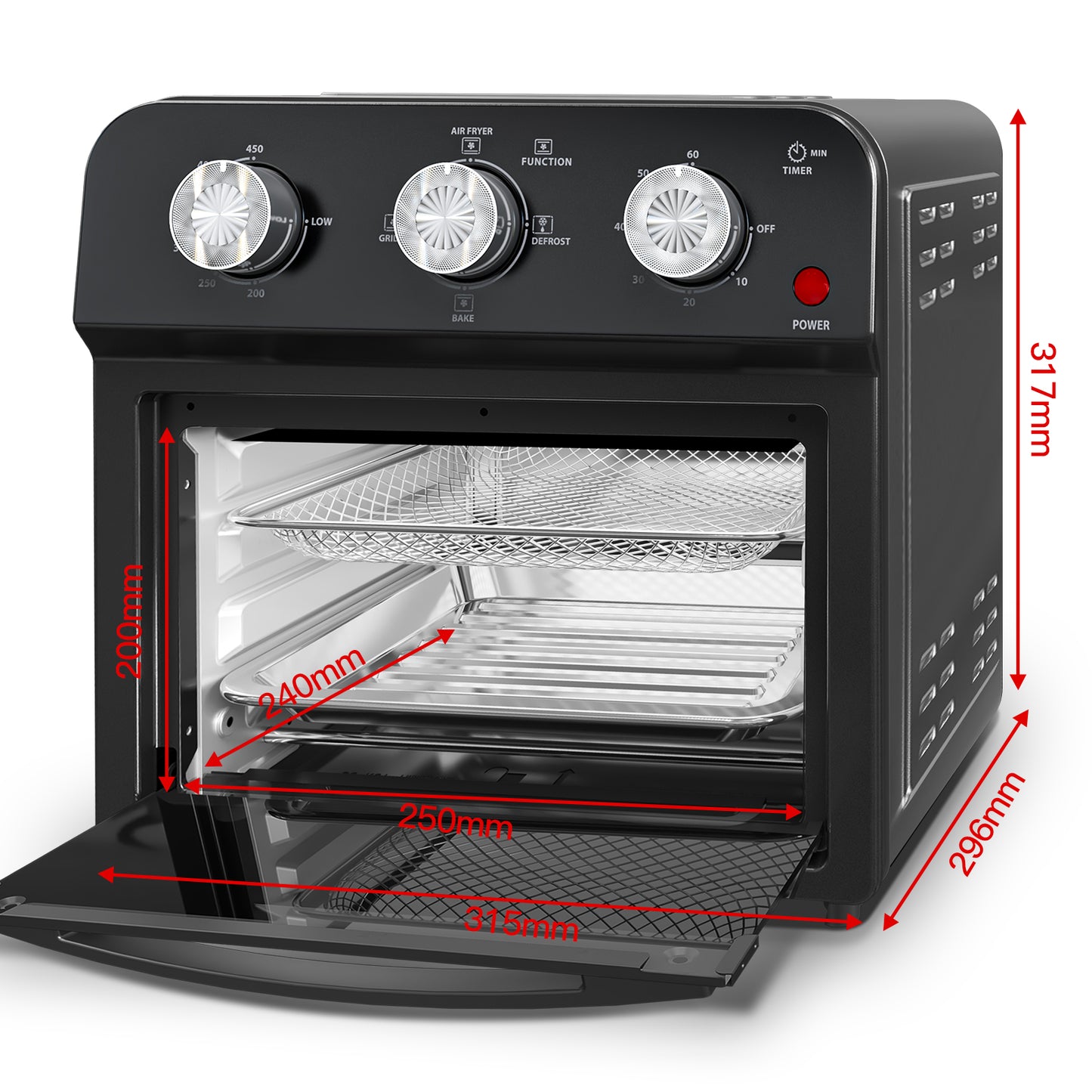 12L Multi-Function Air Fryer Oven | Grill, Bake, Defrost & Toast, Triple Knob Control, Non-Stick Basket, 12.5 Qt