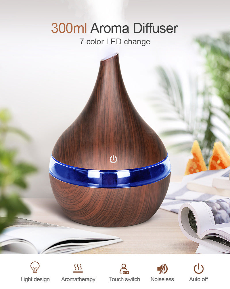 Ultrasonic LED Essential Oil Diffuser & Humidifier | Wood Grain | <1L | USB | ABS+PP | Single & Bundle Sets