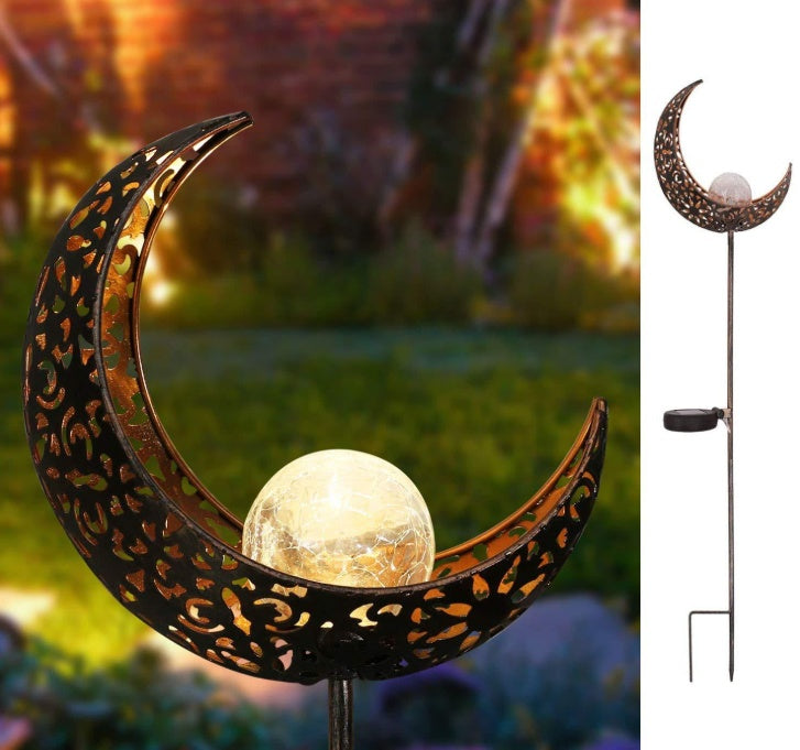 Solar Iron & Glass Garden Stake Light | IP55 | 0.5W Warm White LED | 6–8hr Runtime | 100,000h | 78×17×6cm | 2V Solar | 600mAh | Cutout, Flame, Star, Sun & White | Pathway & Garden Decor