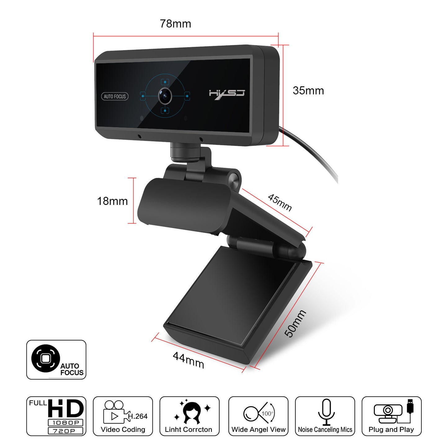 5MP USB Desktop Webcam | Autofocus | 2592×1944 | 30FPS | Driver-Free | 1.7m Cable | Black