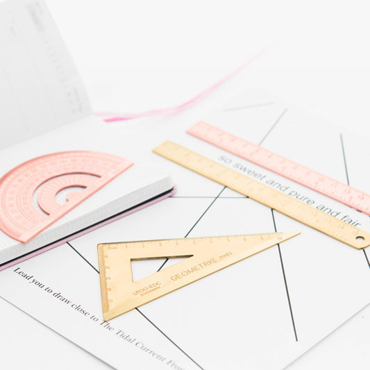 Stainless Steel Ruler Set | 15cm Ruler, Protractor & Square | Rose Gold & Yellow | School & Office