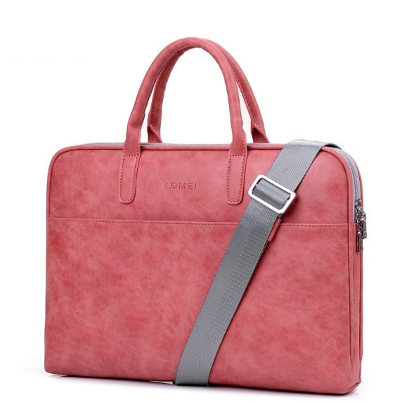 Faux Leather Laptop Shoulder Bag for Women | 13.3"–17.3" | Waterproof, Multi-Pocket | Black, Pink, Red