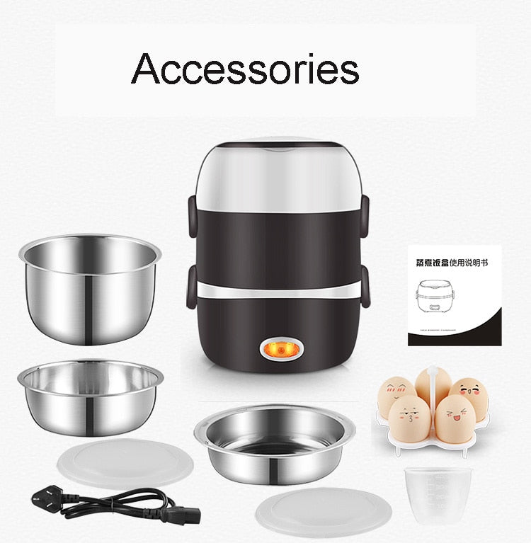 Electric Heated Lunch Box | 200W | 220V | 2-Layer 1L & 3-Layer 2L | 190×190×190mm | Portable Food Warmer | Office, Work & Travel