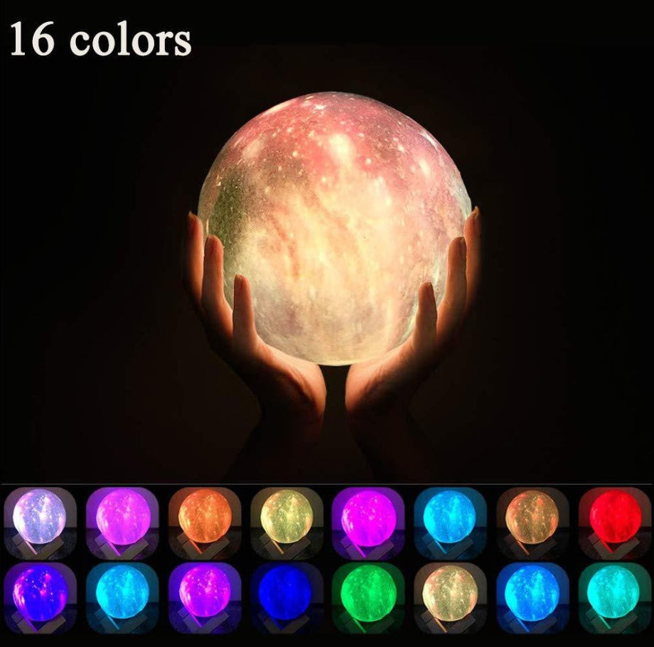 3D Moon Lamp Night Light | 3/7/16 Colour Modes | Touch & Remote | USB Rechargeable | 500mAh | 8–22cm | PVC+ABS | Bedroom & Gift