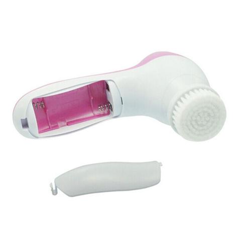 Electric Facial Cleansing Brush & Massager | 2-Speed | 5 Attachments | 2×AA Battery | 130×70×48mm | Exfoliate, Cleanse & Massage | Blue & Pink | 1pc, 2pc & 3pc