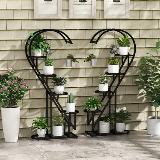 5-Tier Metal Plant Stand with Hanging Hooks | 2-Pack, 58" Tall, Indoor & Outdoor Flower Rack