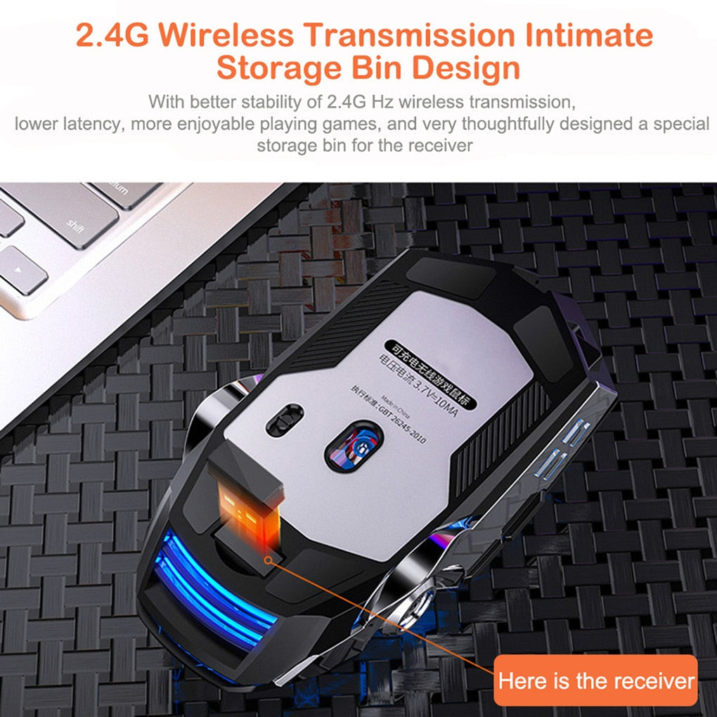 Silver Eagle A7 Wireless Gaming Mouse | 1600 DPI | 7-Colour RGB | Rechargeable | Silent | Black & White